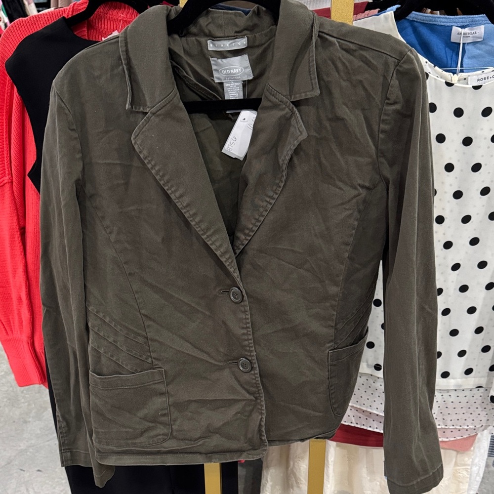 Old Navy Olive Blazer Jacket - Women's Two-Button Casual Blazer